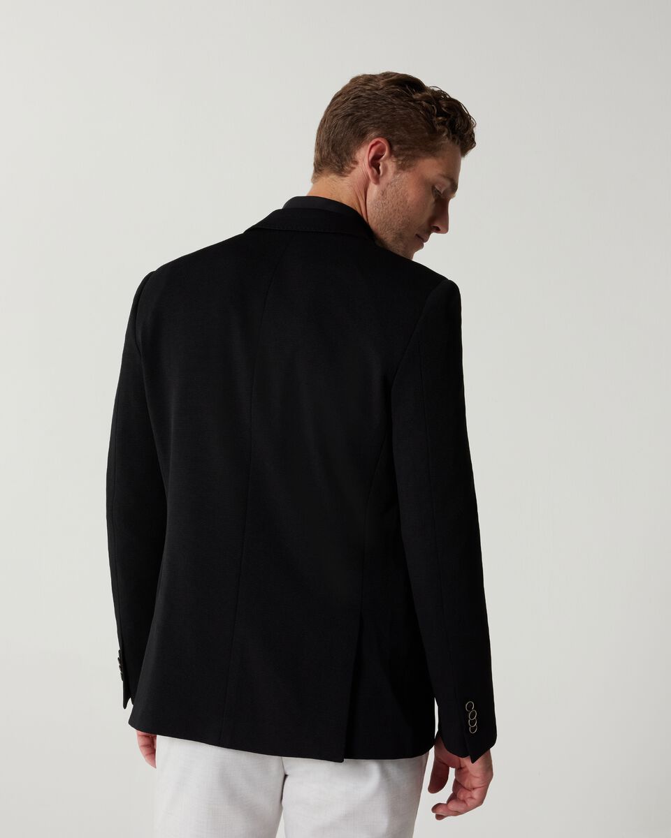 Black Slim Stretch Knitted Tailored Blazer